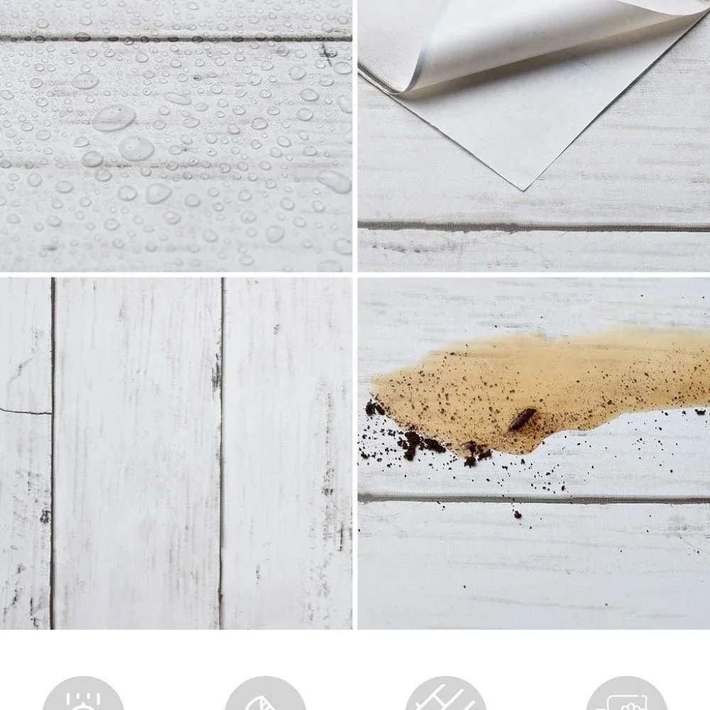 White Gray Wood Paper 17.71 in X 118 in Self-Adhesive‎ Removable Wood Peel